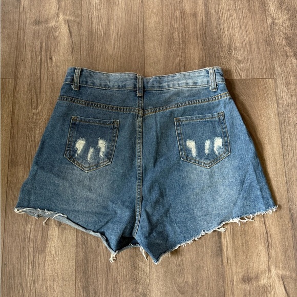 SHEIN Denim Cut Off Distress Shorts Size Large - Picture 2 of 9